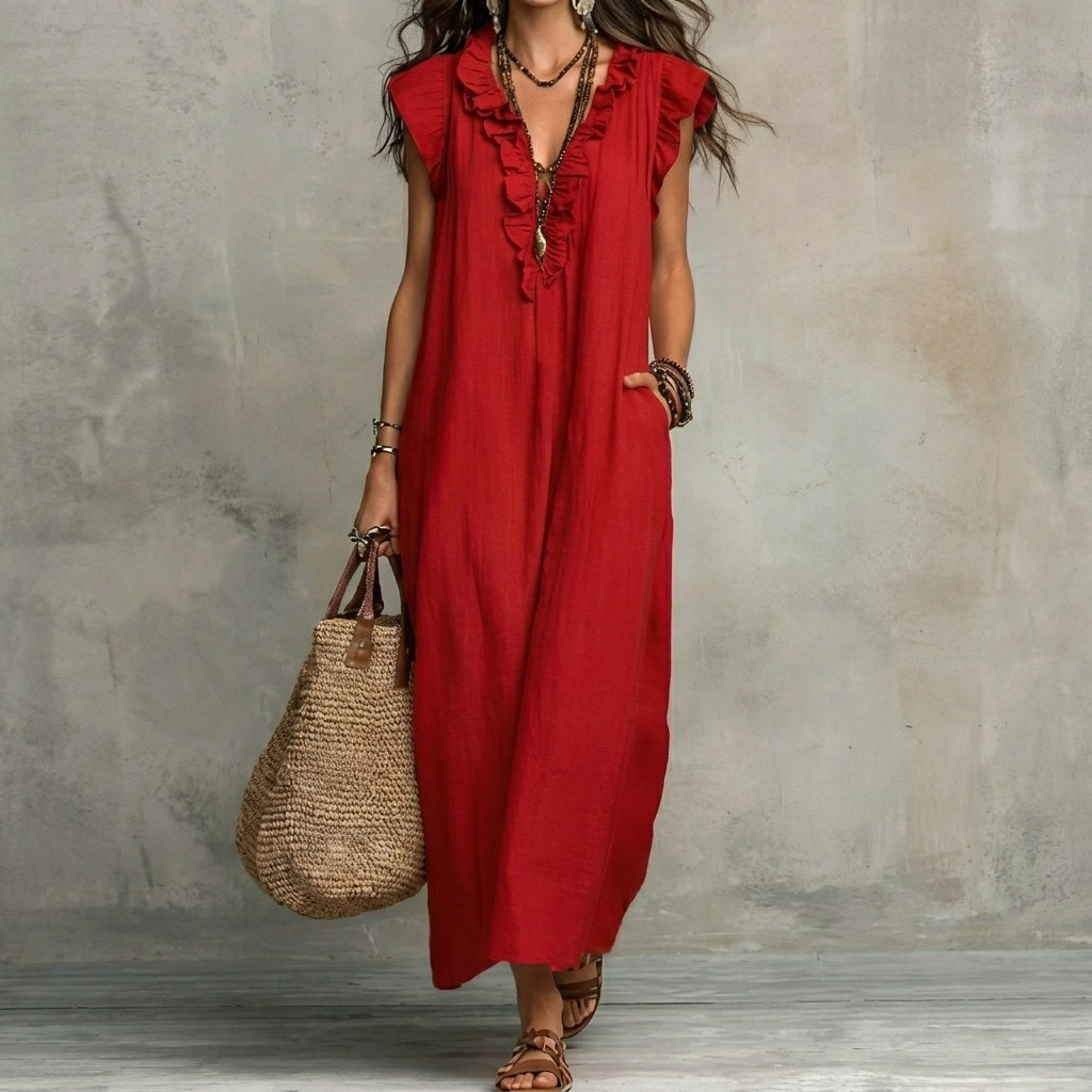 Josefina | Langes Kleid mit Leinenstruktur PortugalFlow-Lisboa