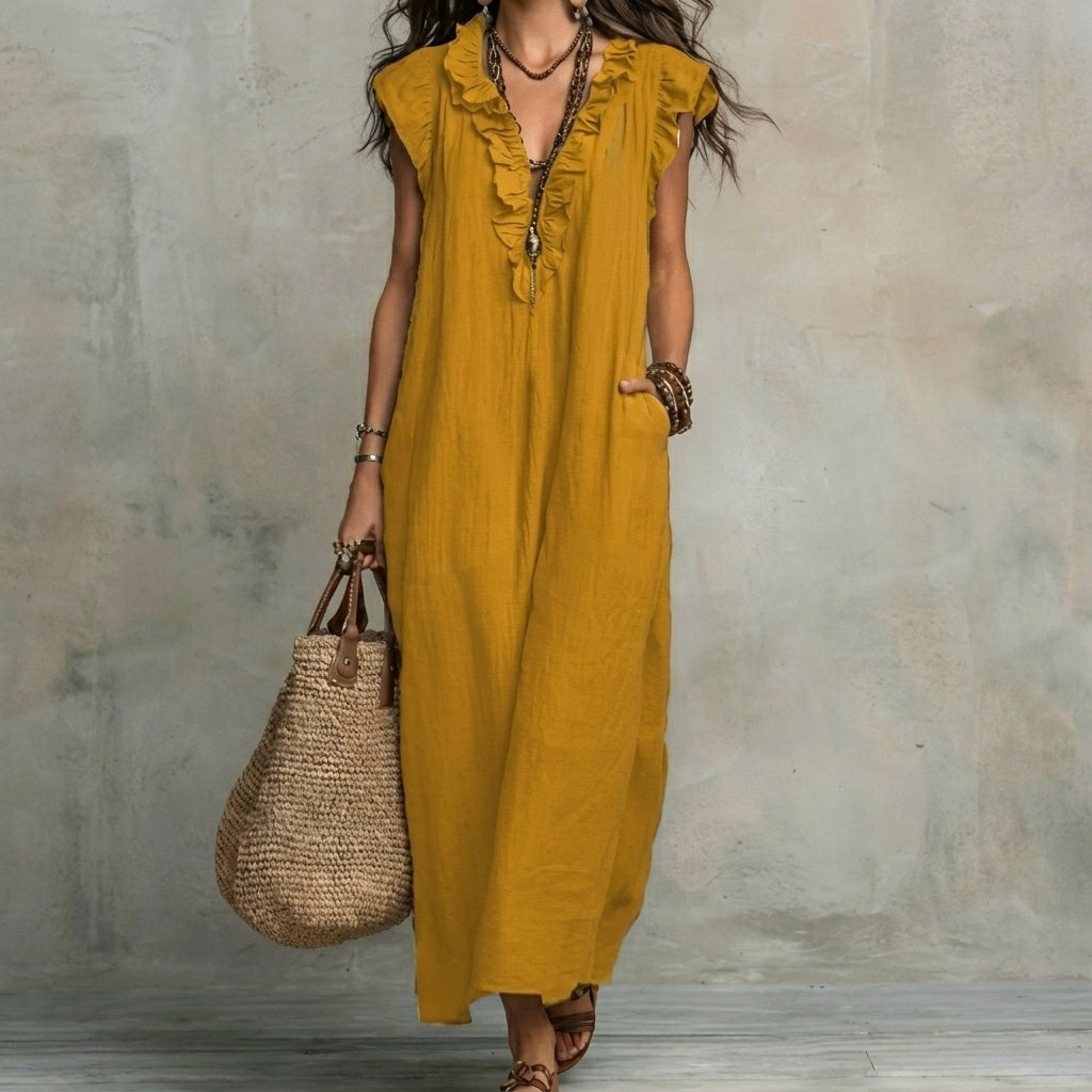 Josefina | Langes Kleid mit Leinenstruktur PortugalFlow-Lisboa