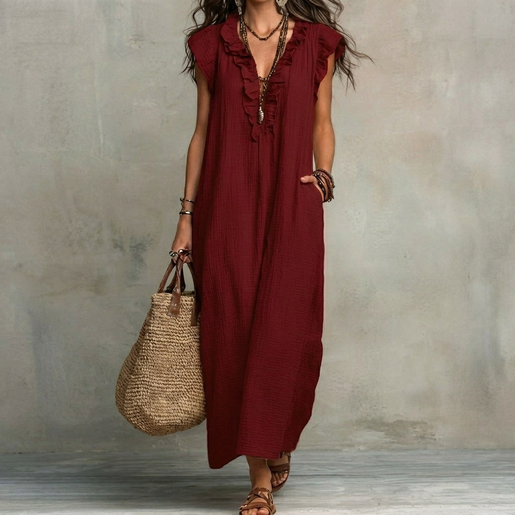 Josefina | Langes Kleid mit Leinenstruktur PortugalFlow-Lisboa