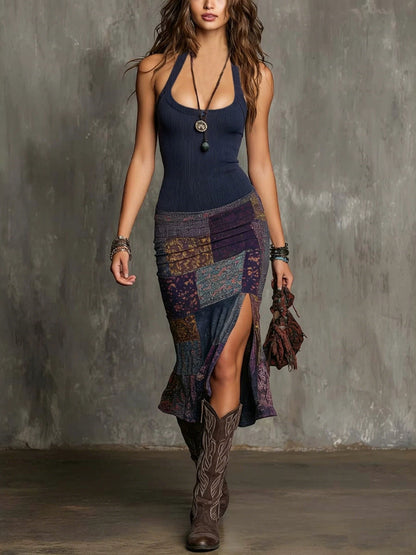 Alessia | Vestido Maxi Boho com Design Patchwork PortugalFlow-Lisboa